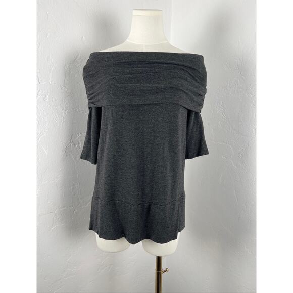 LOU & GREY Off-Shoulder Ruched Knit-Jersey Top Tunic-slit Hem (Women: Large) - Picture 1 of 11